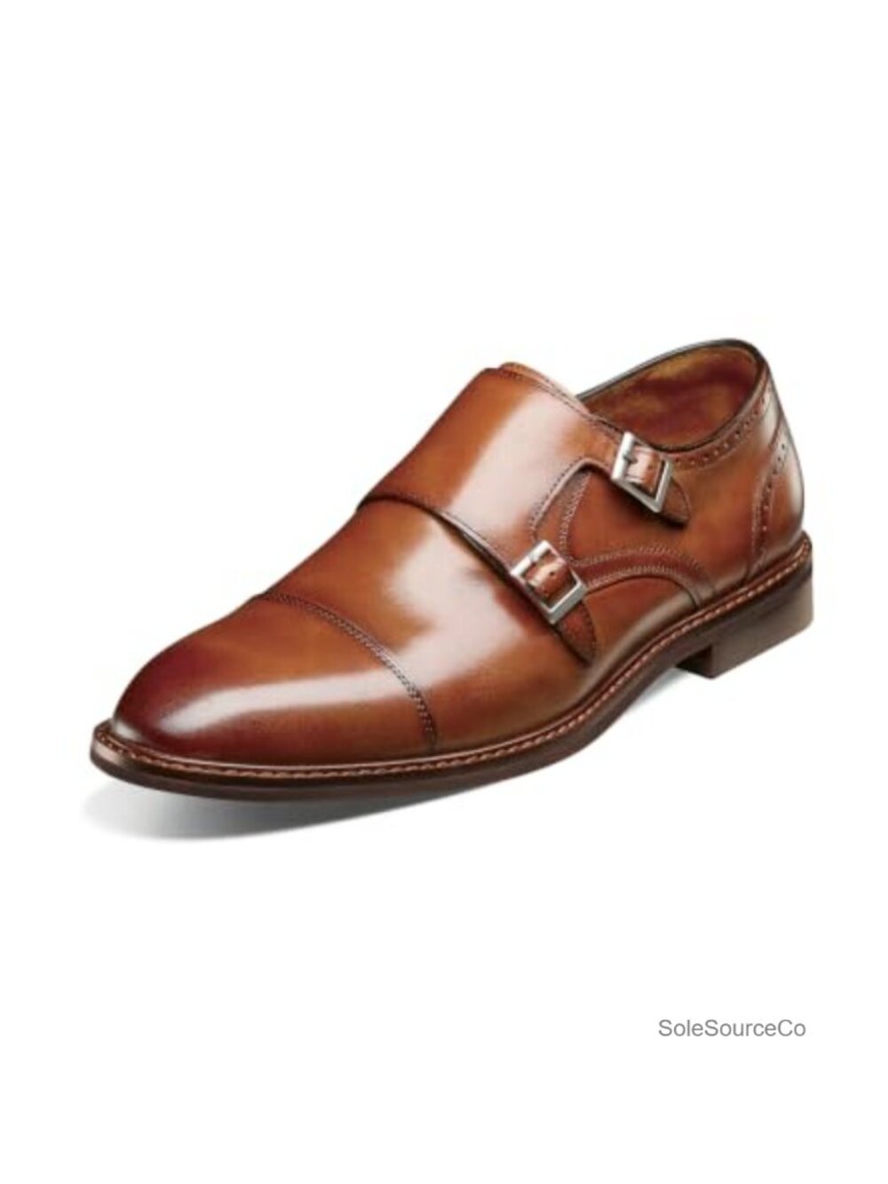 Stacy Adams Leather Cap Toe Double Monk Strap Oxford